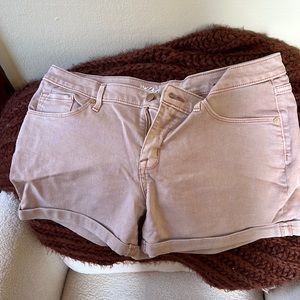 Mid-Rise Midi Pink Denim Shorts